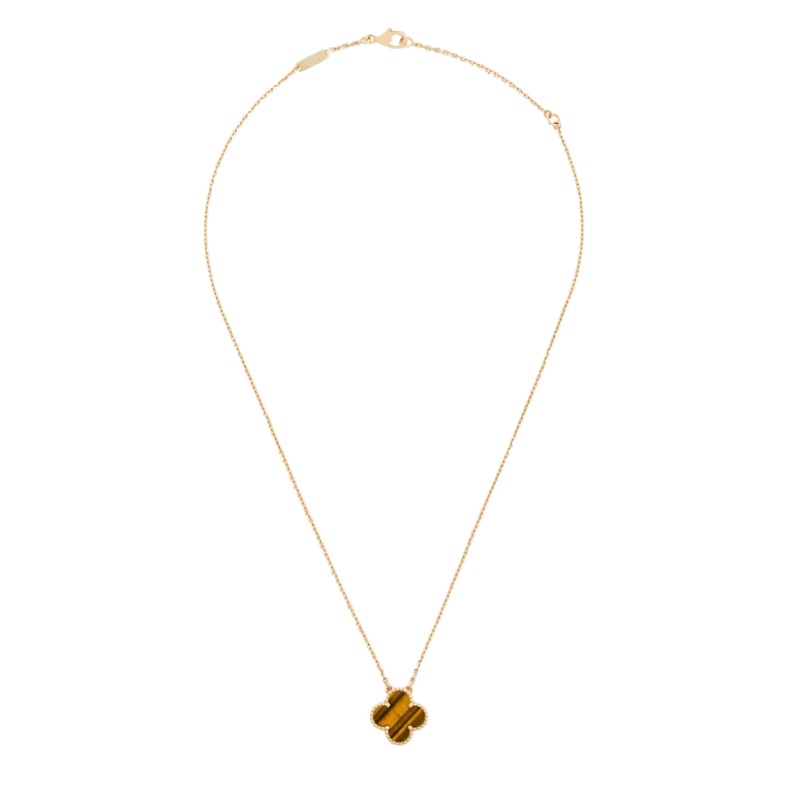 Vintage Alhambra 1 Motif 18K Yellow Gold Tiger-Eye Necklace