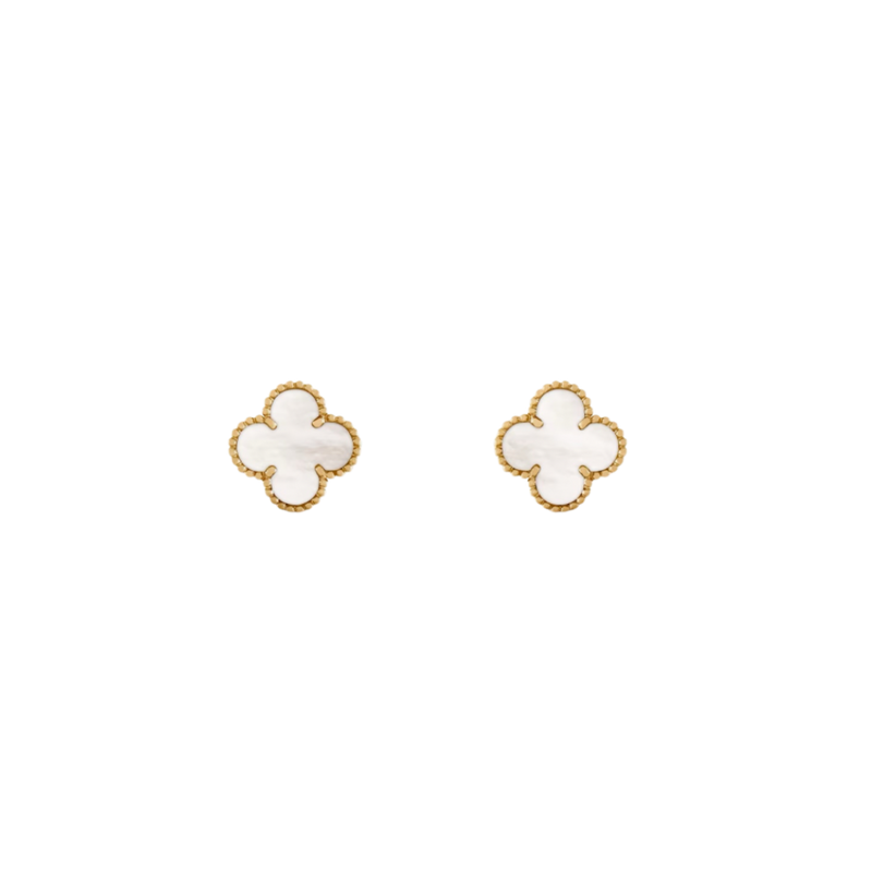 Vintage Alhambra 2 Motif 18K Yellow Gold Mother of Pearl Earrings