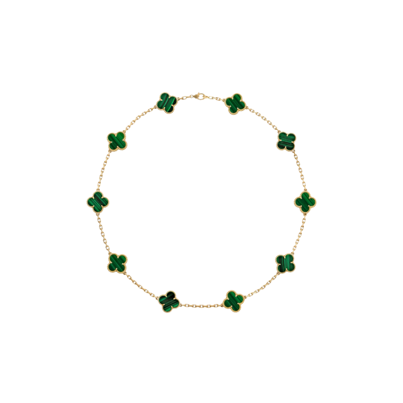 Vintage Alhambra 10 Motif 18K Yellow Gold Malachite Necklace