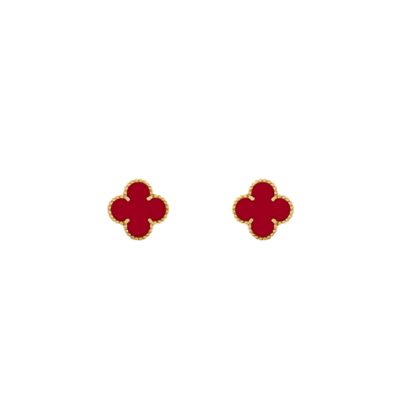 Vintage Alhambra 2 Motif 18K Yellow Gold Carnelian Earrings