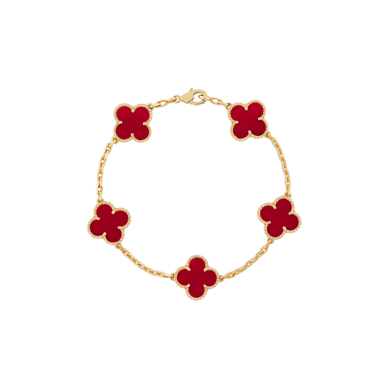 Vintage Alhambra 5 Motif 18K Yellow Gold Carnelian Bracelet