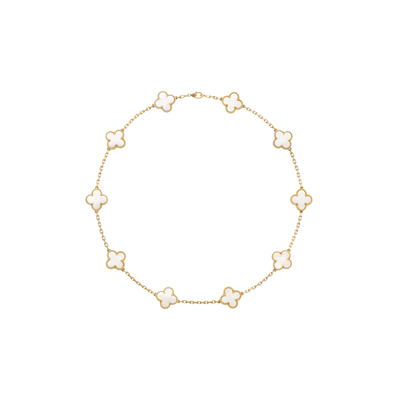 Vintage Alhambra 10 Motif 18K Yellow Gold Mother of Pearl Necklace