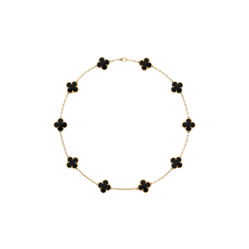 Vintage Alhambra 10 Motif 18K Yellow Gold Onyx Necklace