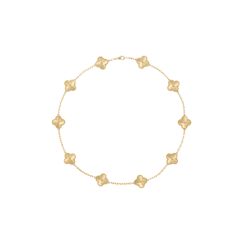 Vintage Alhambra 10 Motif 18K Full Solid Yellow Gold Necklace