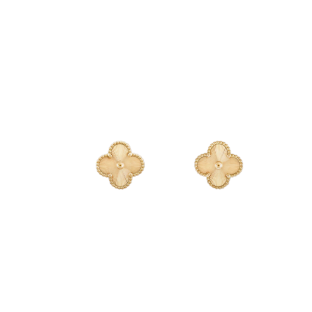Vintage Alhambra 2 Motif 18K Full Solid Yellow Gold Earrings