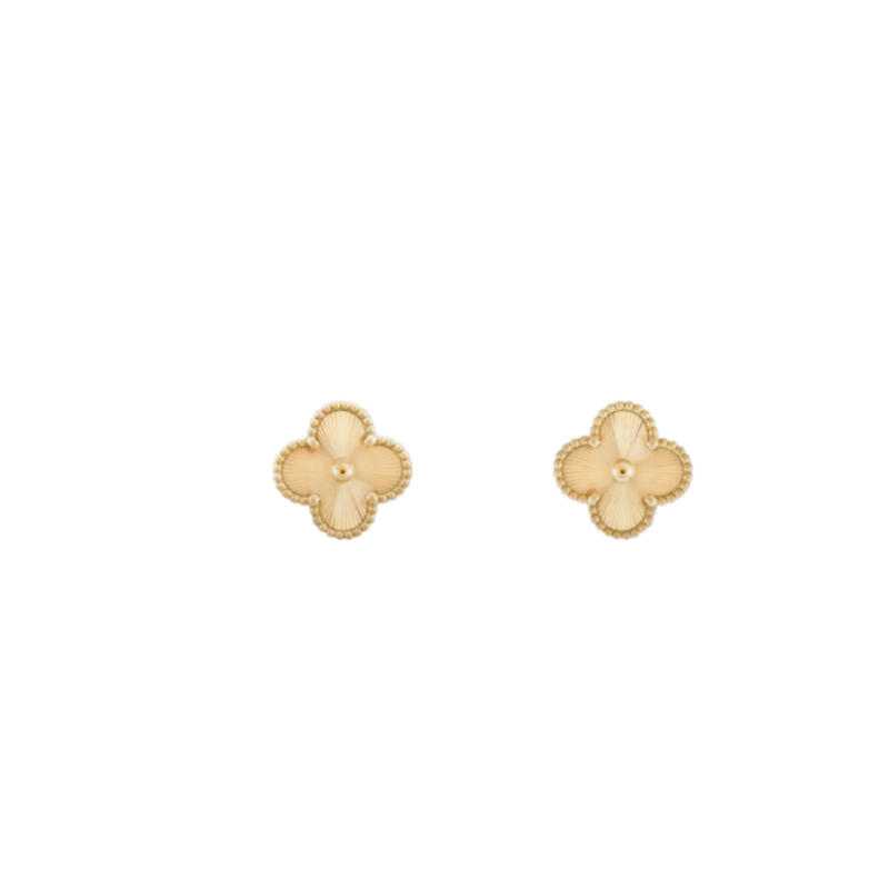 Vintage Alhambra 2 Motif 18K Full Solid Yellow Gold Earrings