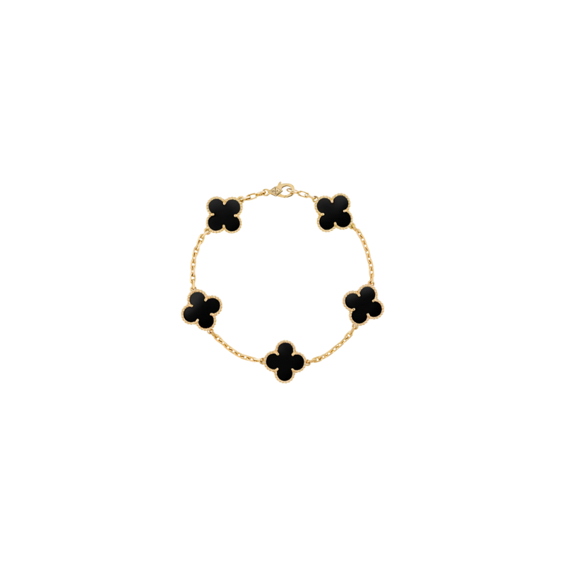 Vintage Alhambra 5 Motif 18K Yellow Gold Onyx Bracelet