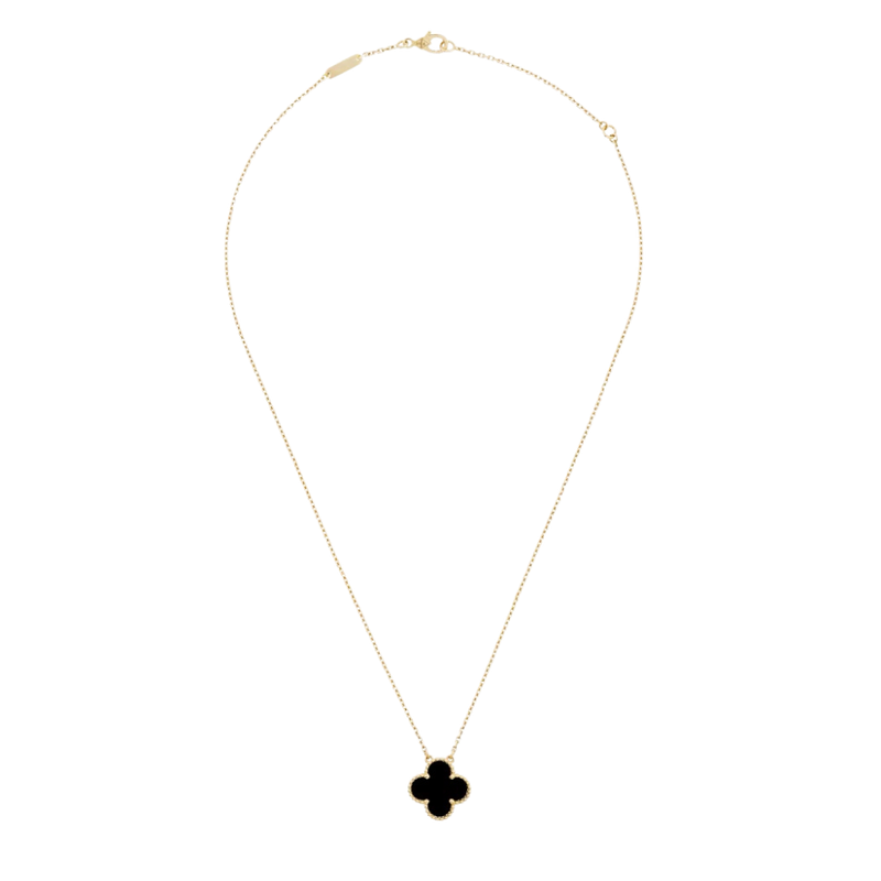 Vintage Alhambra 1 Motif 18K Yellow Gold Onyx Necklace